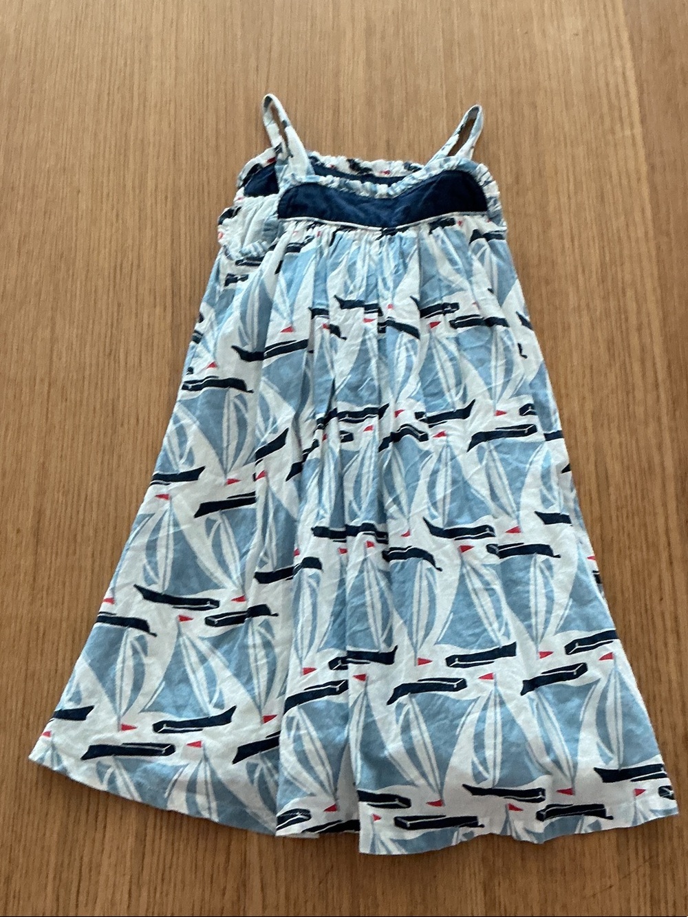 Pink Chicken Blue Sailboat Cotton Sundress with Navy Accents